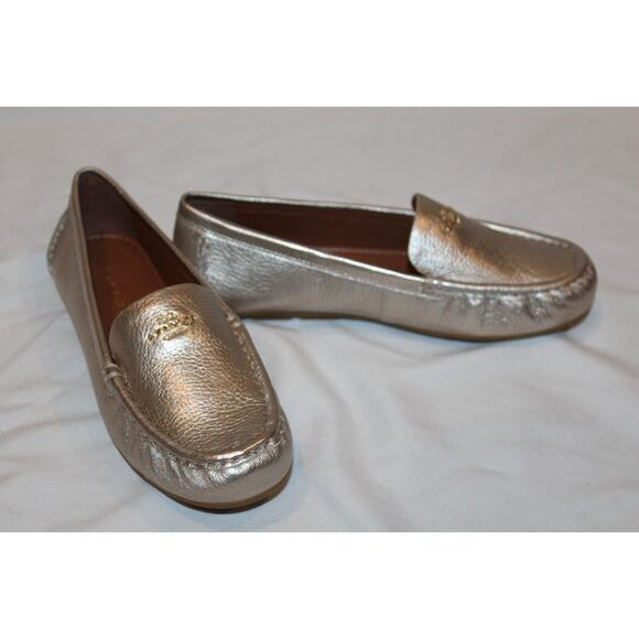 NEW COACH MARLEY LEATHER LOGO SLIP ON DRIVER LOAFER MOCASSINS GOLD SZ 7 - Picture 4 of 6